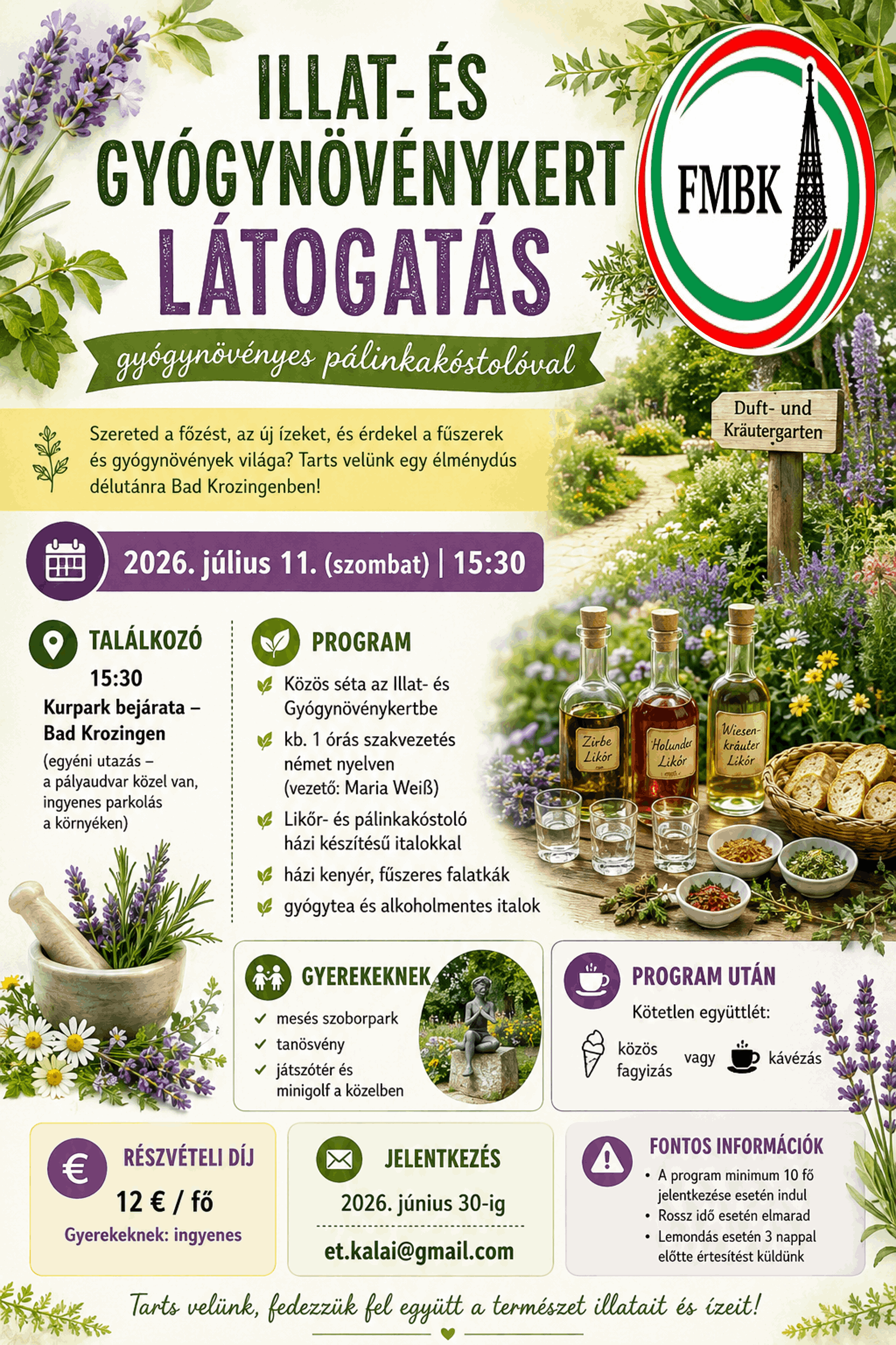 Élményvezetéses túra kóstolóval az illat- és gyógynövénykertben meghívó