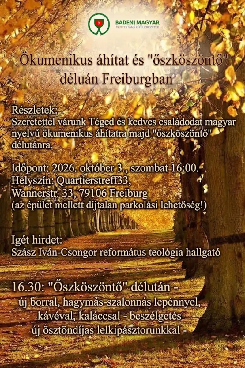 Ökumenikus áhítat és „őszköszöntő” délután meghívó