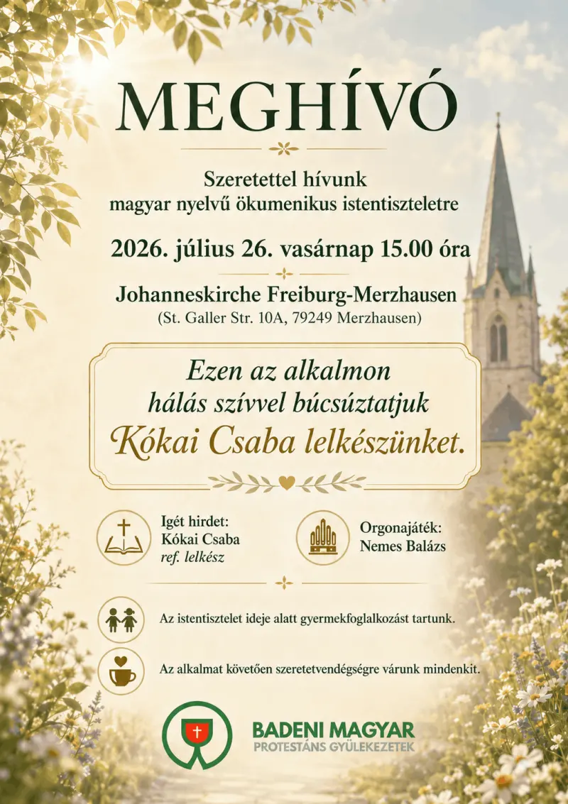 Magyar nyelvű ökumenikus istentisztelet meghívó