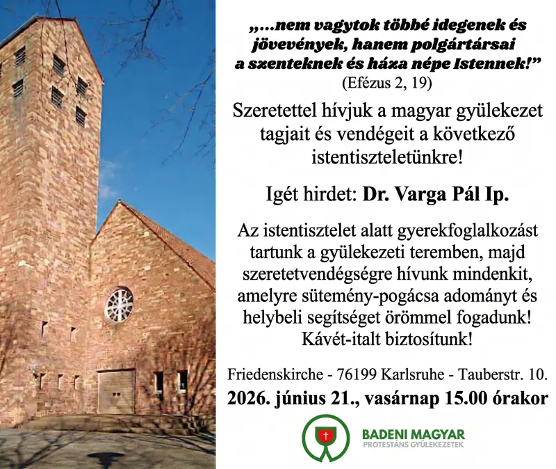 Magyar nyelvű istentisztelet meghívó