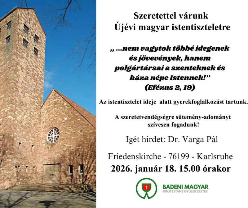 Újévi magyar istentisztelet meghívó